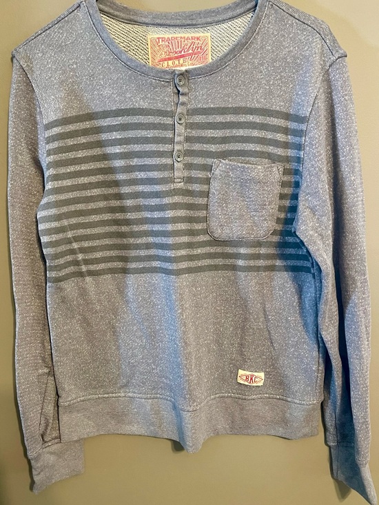 Brooklyn Cloth Tops - Brooklyn Cloth Heather Blue Striped Crewneck Henley